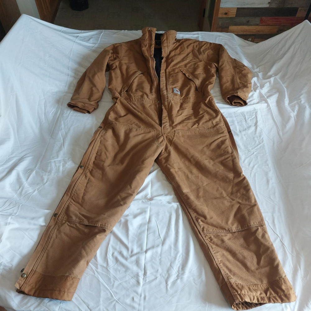 Carhartt Men's XL Loose Fit Washed Duck Insulated Coveralls Brown R41